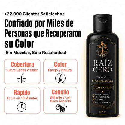 Raíz Cero® – Shampoo de tinte instantáneo. Tapá tus canas en minutos
