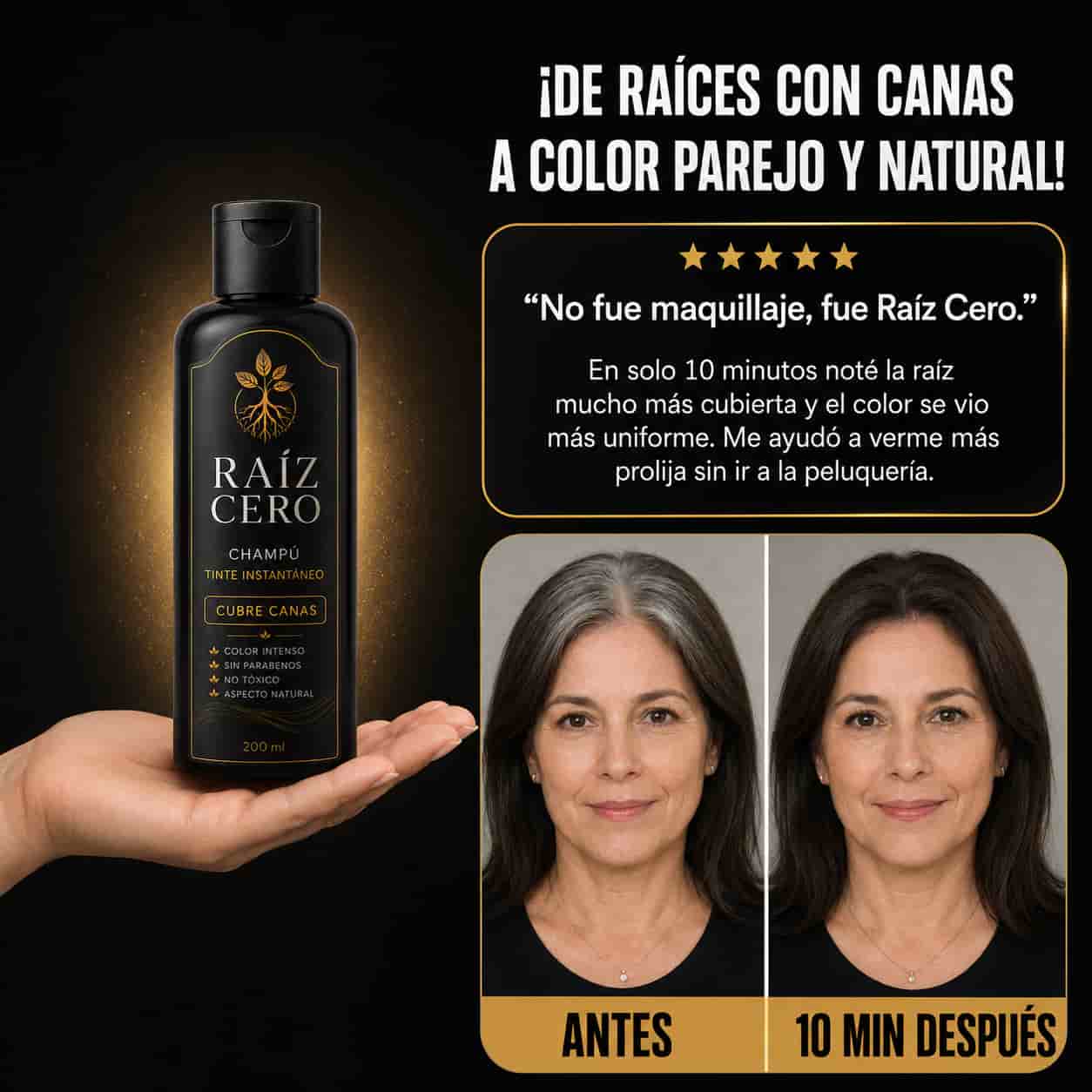 Raíz Cero® – Shampoo de tinte instantáneo. Tapá tus canas en minutos