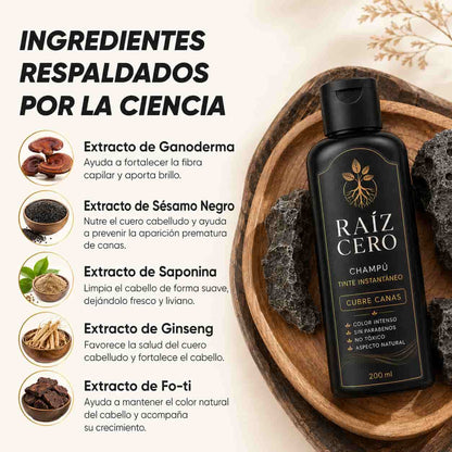 Raíz Cero® – Shampoo de tinte instantáneo. Tapá tus canas en minutos