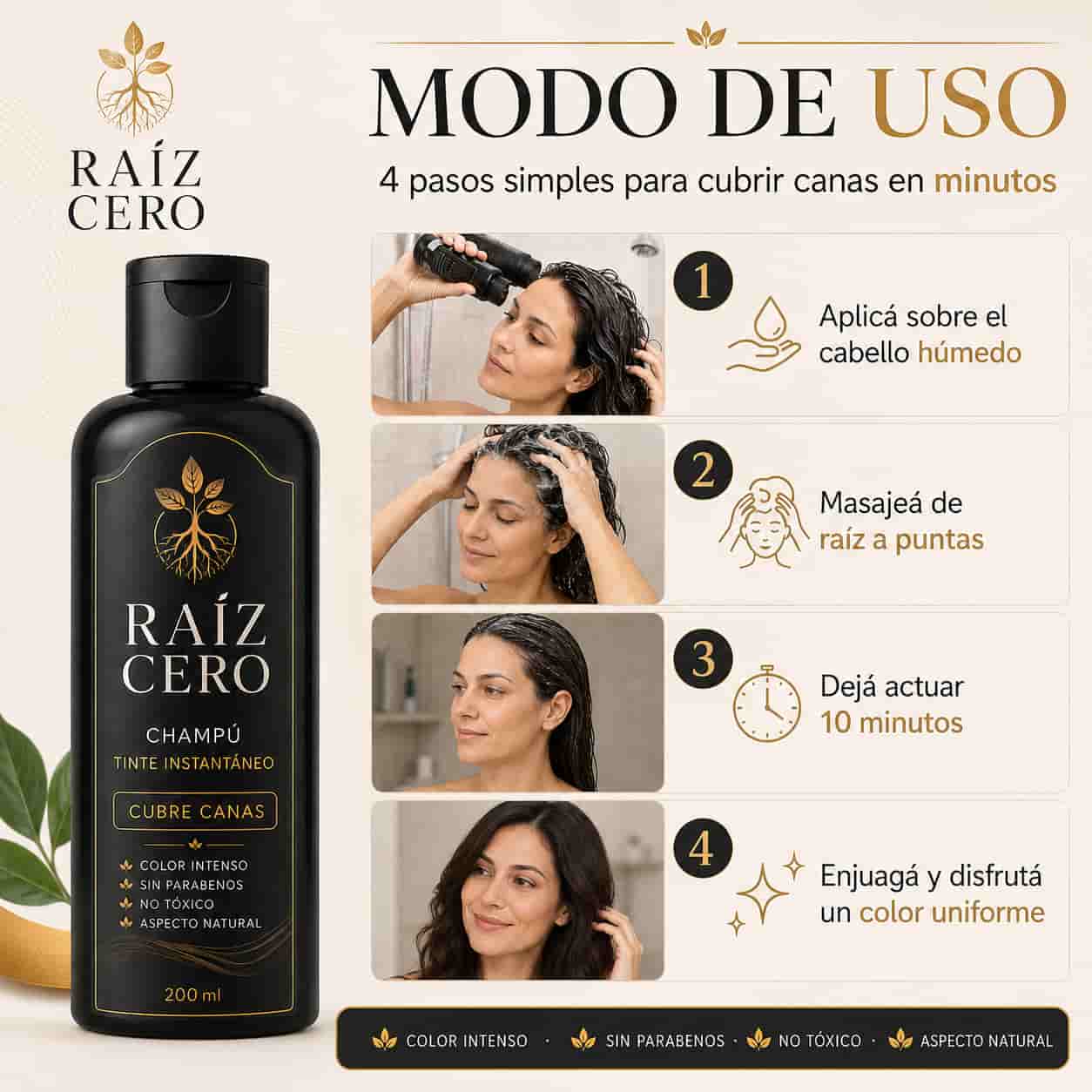 Raíz Cero® – Shampoo de tinte instantáneo. Tapá tus canas en minutos