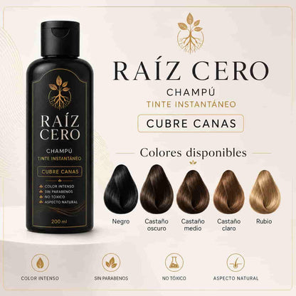 Raíz Cero® – Shampoo de tinte instantáneo. Tapá tus canas en minutos