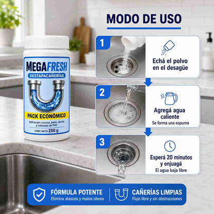 MEGAFRESH® – Chau cañerías tapadas y olor a podrido, resuelto por vos